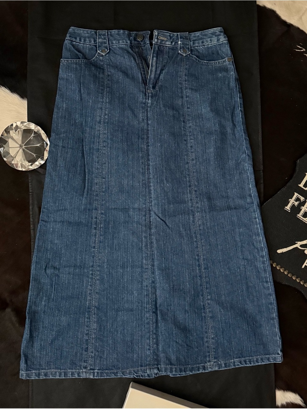 Eddie Bauer Dark Blue Denim A-Line Maxi Skirt